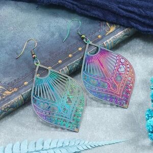 Multicolor Boho Cut out Peacock dangles